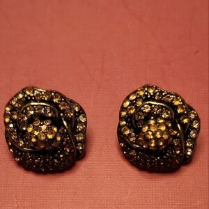 Vintage Gold Tone Crystals Flower Piercing Earrings